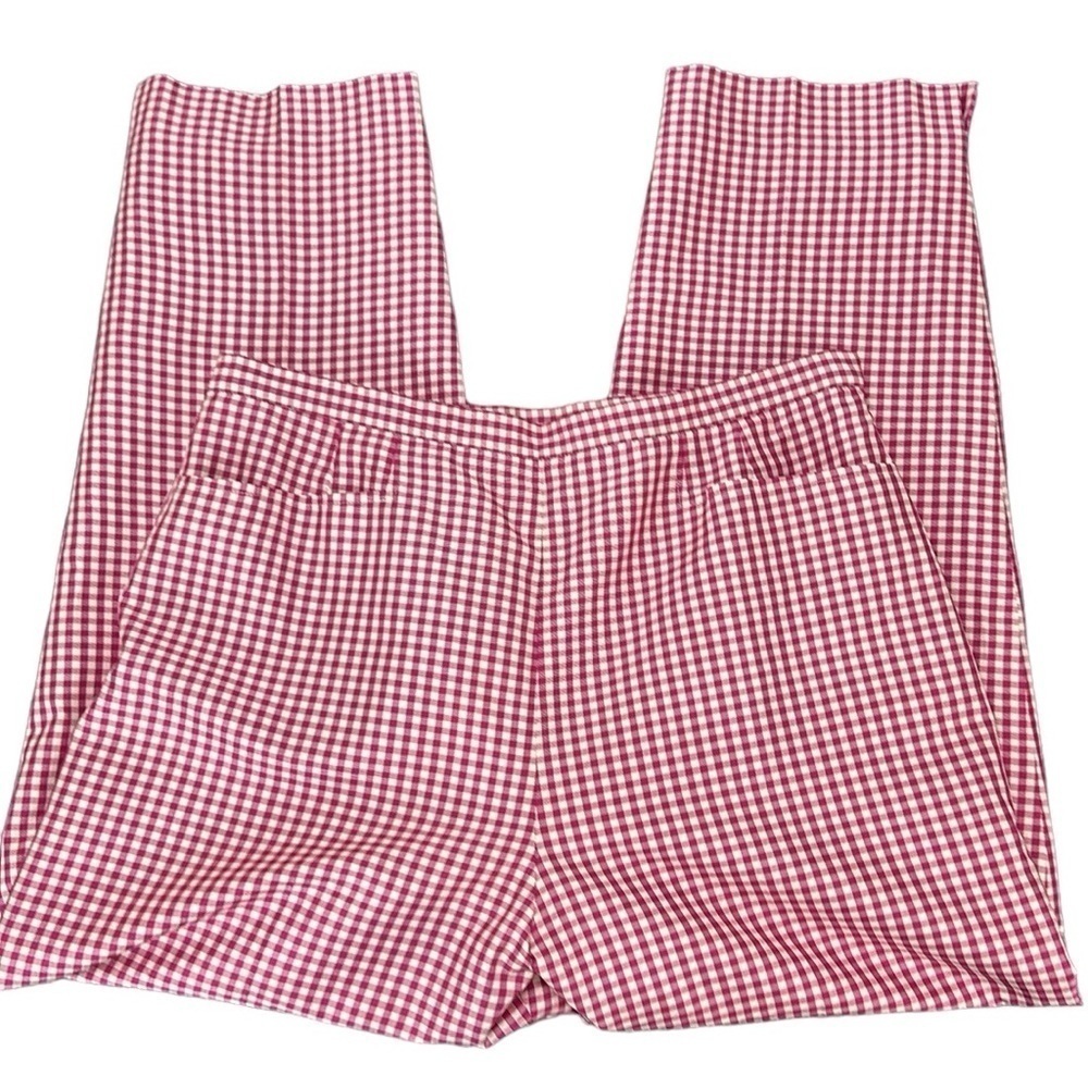 Vtg Talbots Pink Gingham Check‎ Pure Silk Tapered Ankle Pants 14 Pet Pockets